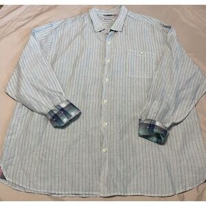 Tommy‎ Bahama Mens Size XXXL Blue striped  Linen Blend Long Sleeve Shirt